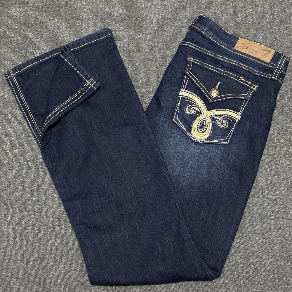 Seven7 Women's Bootcut Embroidered Stretch Denim Jeans Dark Wash Sz 16 (37x32)